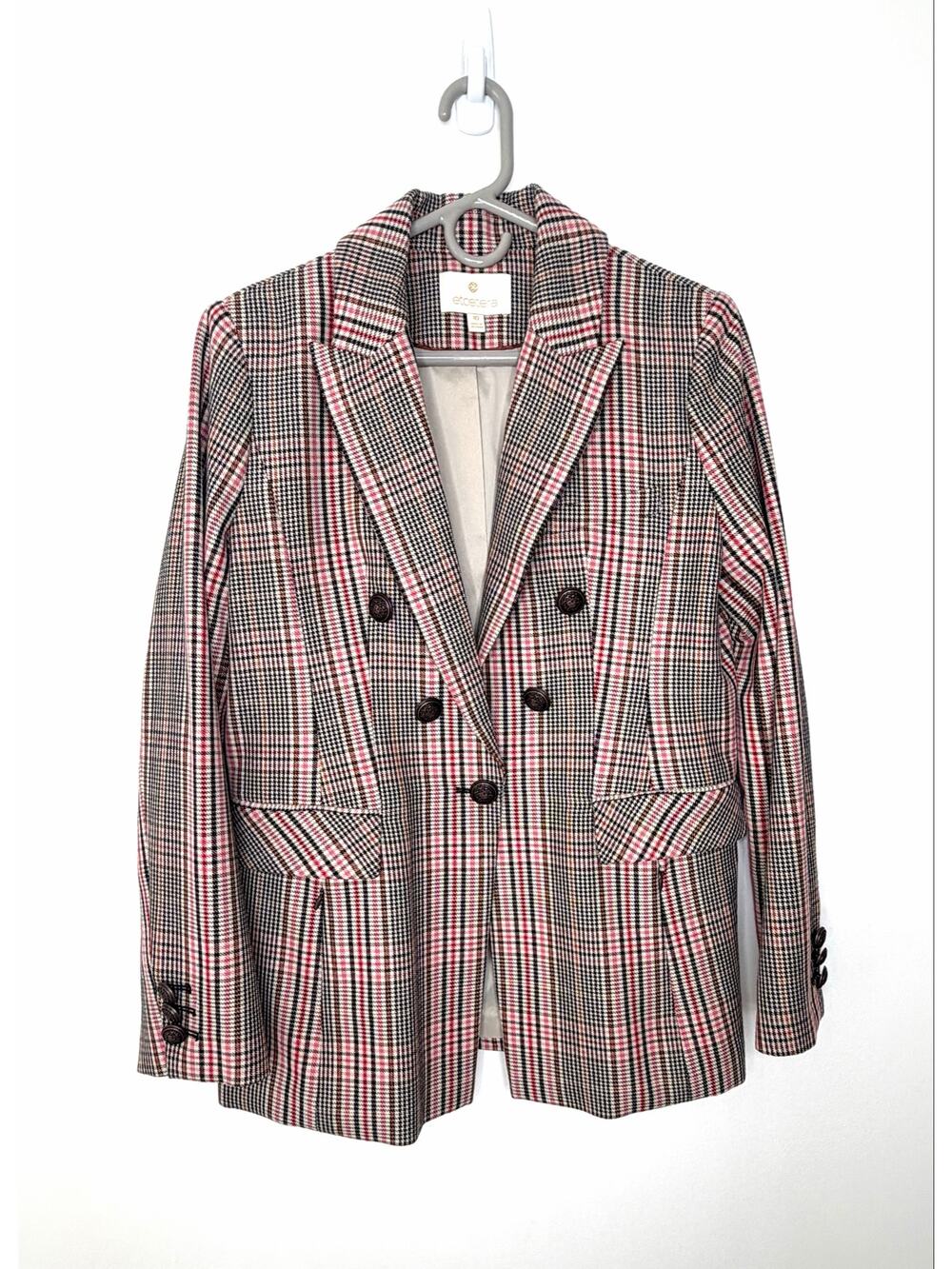 Etcetera Plaid Houndstooth Dickey Jacket Sz 10 Buttons Academia Preppy Chic City